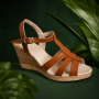 Sandale dama maro din piele naturala cu barete si platforma wedge S134M